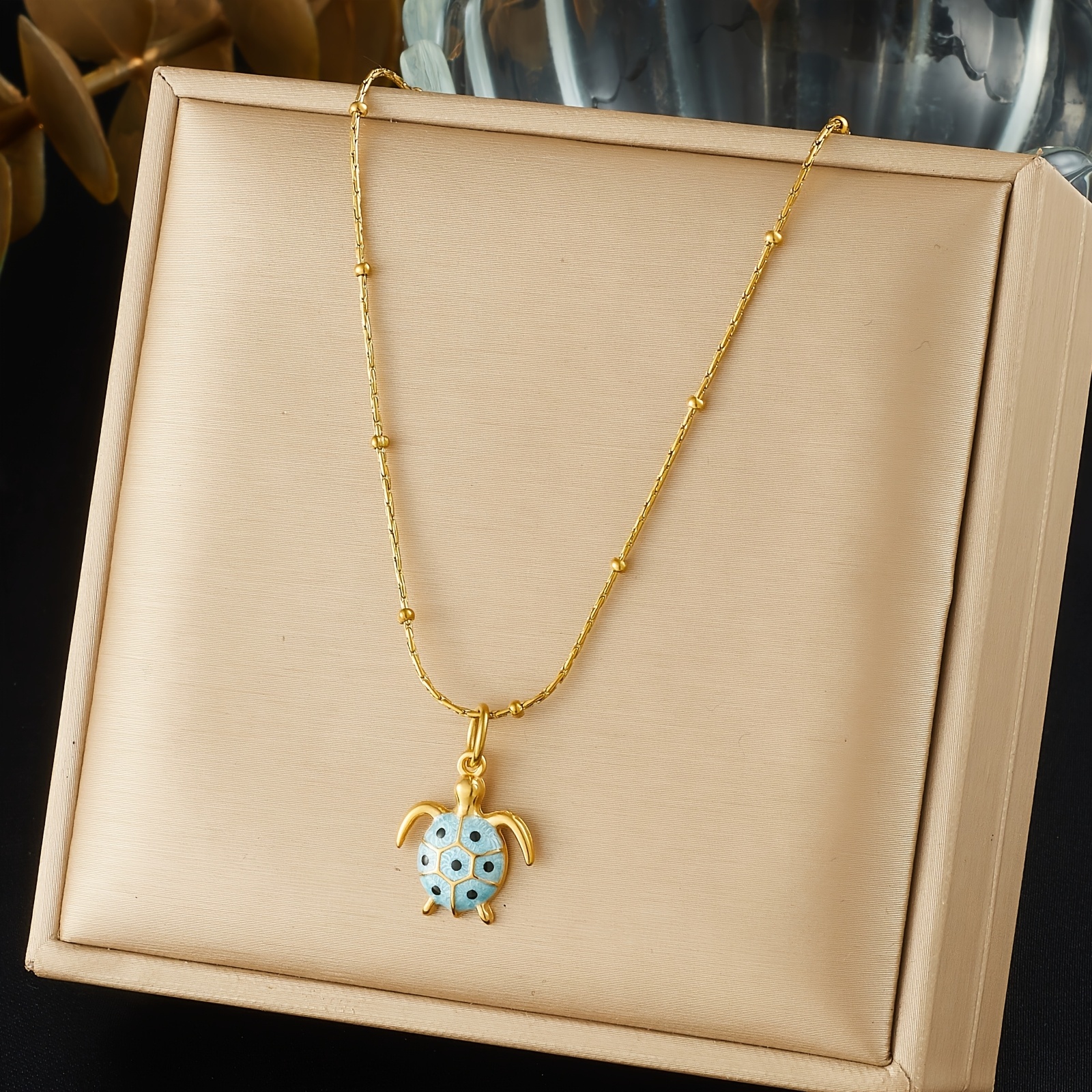 Women's Enamel Sea Turtle Pendant Necklace, Beach Style